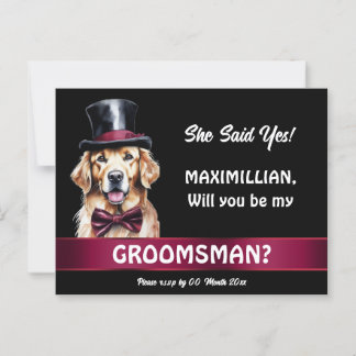 Golden labrador dog groomsmen proposal wedding postcard