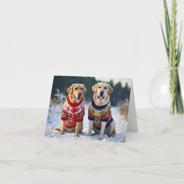 Golden Labrador Dogs Christmas Card (Front)