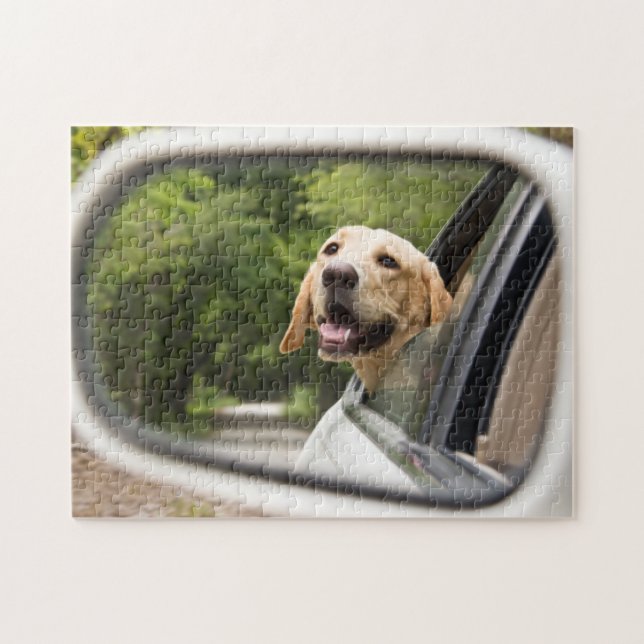 Golden Labrador In Rearview Mirror Jigsaw Puzzle (Horizontal)