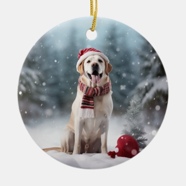 Golden Labrador Retriever Dog Christmas Keepsake Ceramic Ornament (Front)