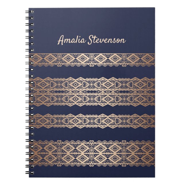 Golden lace romantic decor personalised editable t notebook (Front)