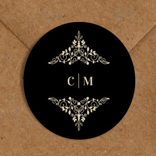 Golden Lace Romantic Monogrammed Wedding Initials Classic Round Sticker