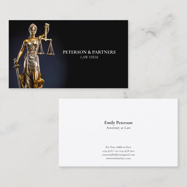Golden Lady Justice on Dark Background Business Card (Front/Back)
