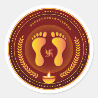 Golden Lakshmi Charan Diwali Classic Round Sticker