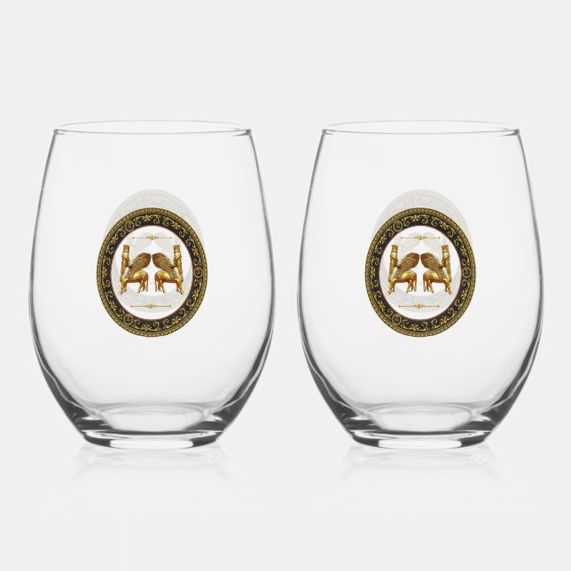 Golden Lamassu Drinkware Set Stemless Wine Glass (Front)