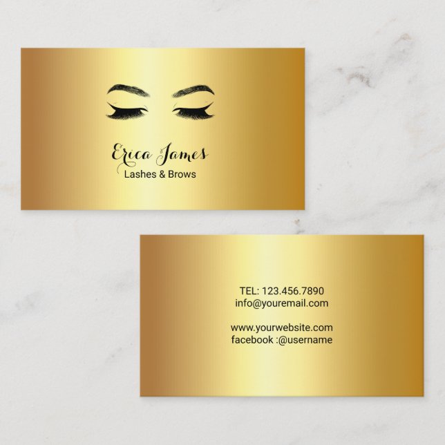 Golden Lashes & Brows Beauty Salon Business Card (Front/Back)