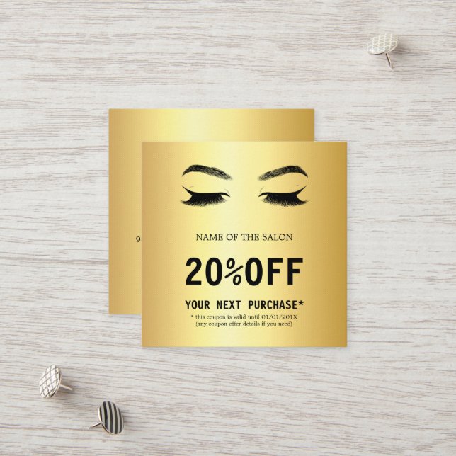Golden Lashes & Brows Beauty Salon Discount Card (Front/Back In Situ)