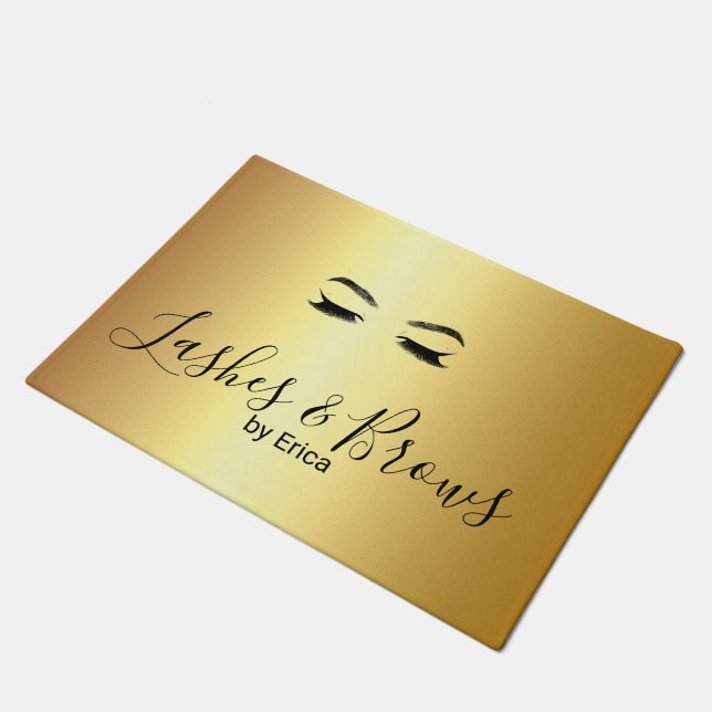 Golden Lashes & Brows Beauty Salon Doormat (Angled)
