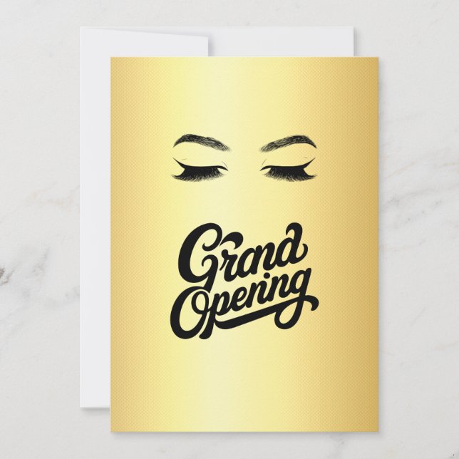 Golden Lashes & Brows Beauty Salon Grand Opening  Invitation (Front)