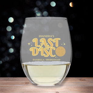 Golden Last Disco Retro Personalised Bachelorette Stemless Wine Glass