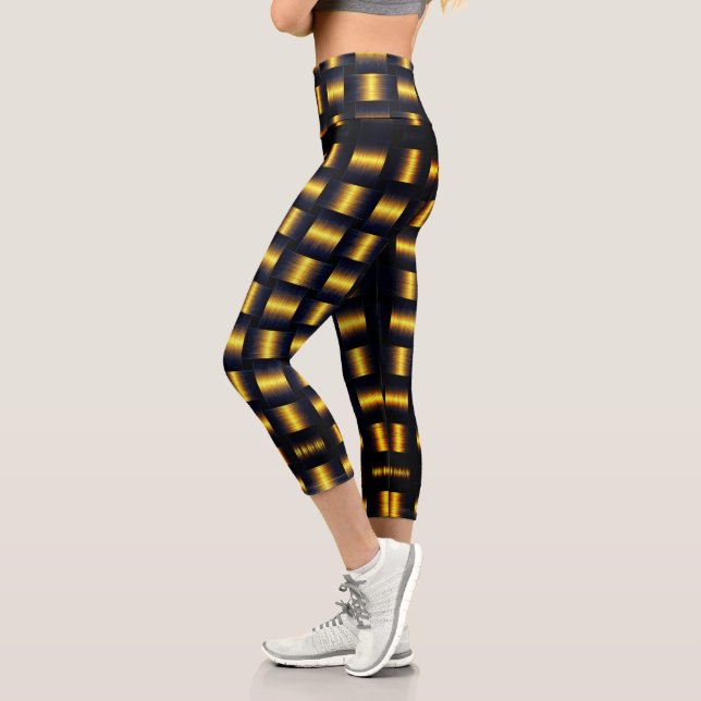 Golden Lattice Capri Leggings Black and Gold (Left)