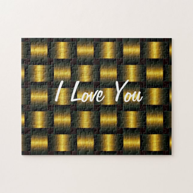 Golden Lattice - I Love You - Add Your Text/Name  Jigsaw Puzzle (Horizontal)
