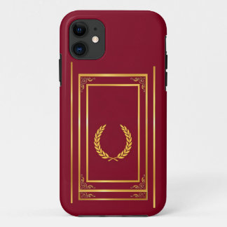 Golden Laurel in Rectangular Frame on Brown iPhone 11 Case
