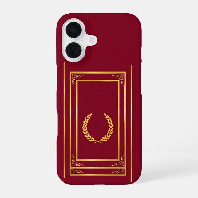 Golden Laurel in Rectangular Frame on Brown iPhone 16 Case (Back)