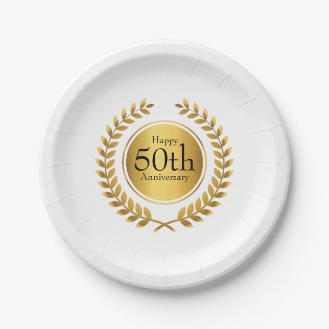 Golden Laurel Wreath 50th Anniversry Paper Plate (Front)