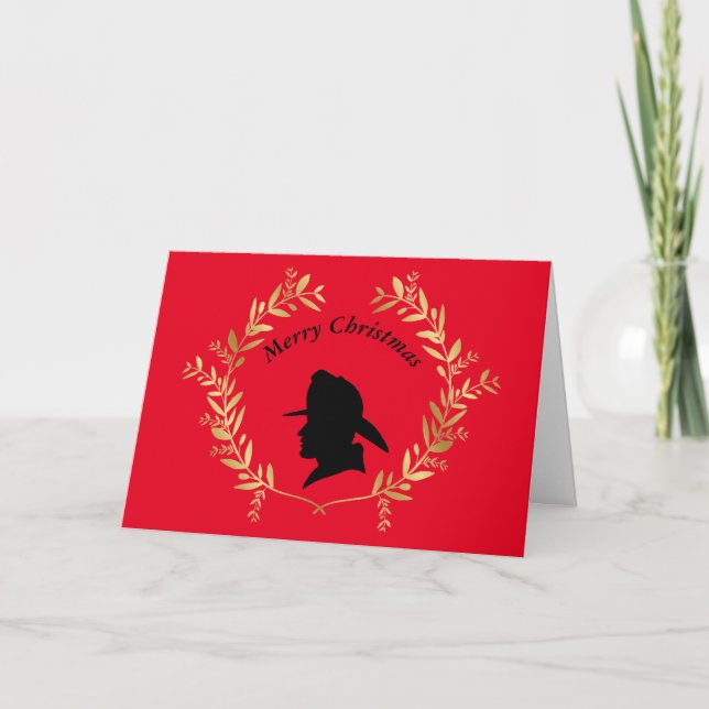Golden Laurel Wreath Fireman Christmas Card (Front)