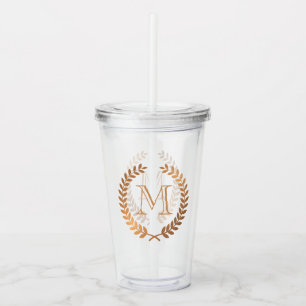 Golden Laurel Wreath Monogram Acrylic Tumbler