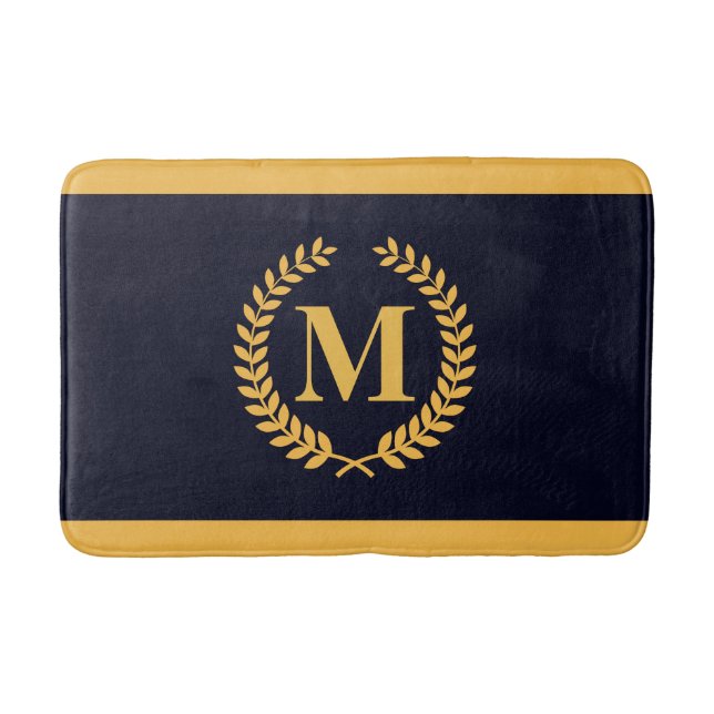 Golden Laurel Wreath Monogram Bath Mat (Front)