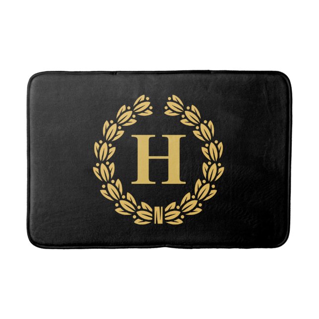 Golden Laurel Wreath Monogram Bath Mat (Front)