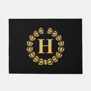 Golden Laurel Wreath Monogram Doormat