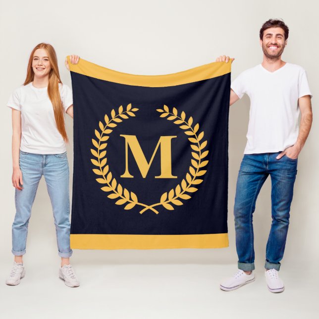 Golden Laurel Wreath Monogram Fleece Blanket (In Situ)