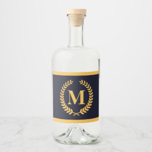 Golden Laurel Wreath Monogram Liquor Bottle Label