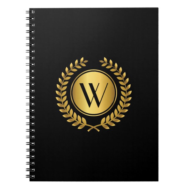 Golden Laurel Wreath Monogram Notebook (Front)