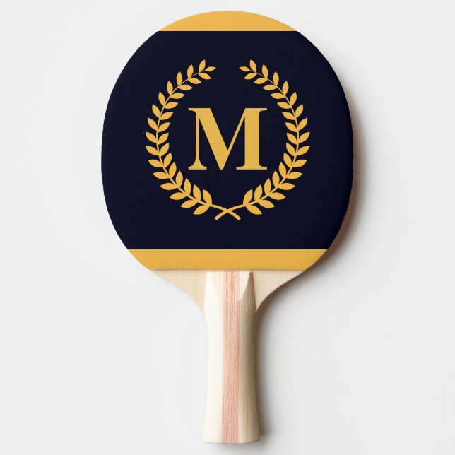 Golden Laurel Wreath Monogram Ping Pong Paddle (Front)
