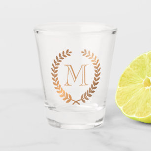 Golden Laurel Wreath Monogram Shot Glass