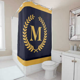 Golden Laurel Wreath Monogram Shower Curtain
