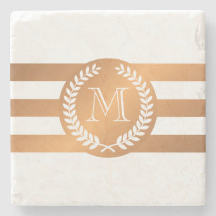 Golden Laurel Wreath Monogram Stone Coaster