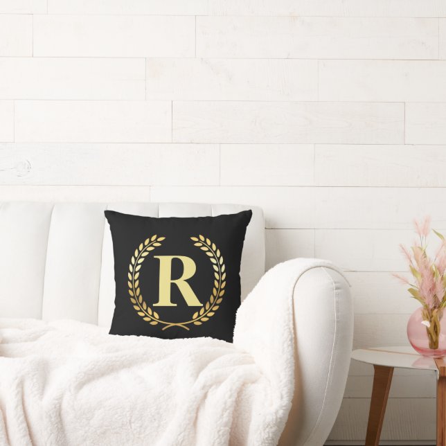 Golden Laurel Wreath Personalised Initial  Cushion (Couch)