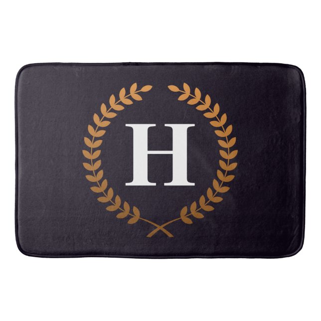 Golden Laurel Wreaths Monogram Bath Mat (Front)