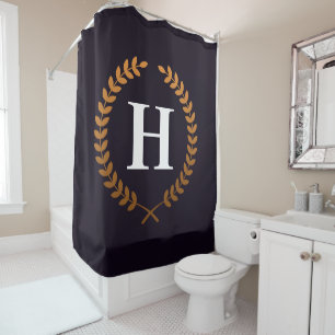 Golden Laurel Wreaths Monogram Shower Curtain
