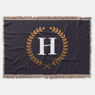 Golden Laurel Wreaths Monogram Throw Blanket