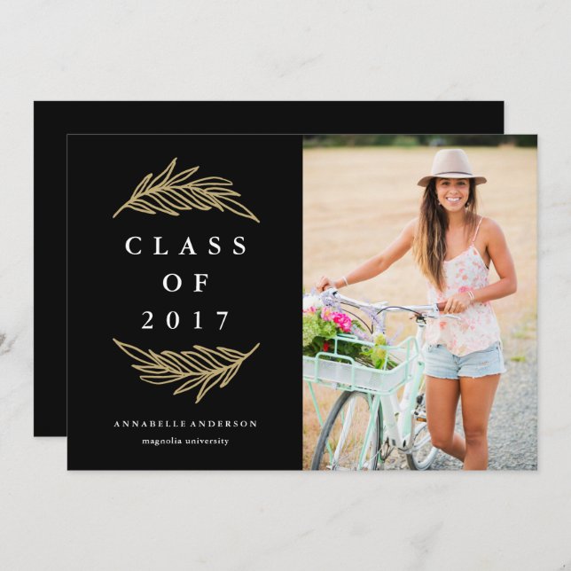 Golden Laurels Graduation Party Photo Invitation (Front/Back)