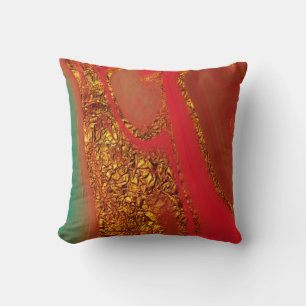 Golden Lava Flow – Red Orange & Metallic Gold Cushion