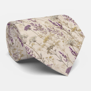Golden Lavender Botanical Wildflowers Wedding Tie