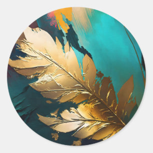 Golden Leaf – Abstract Botanical Modern Art Classic Round Sticker