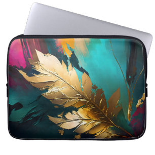 Golden Leaf – Abstract Botanical Modern Art Laptop Sleeve