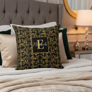 Golden leaf and black luxury   Monogram custom Cushion