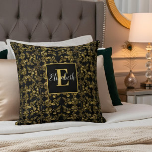 Golden leaf and black luxury   Monogram custom Cushion