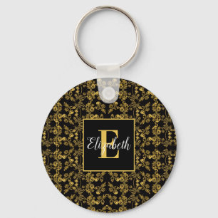 Golden leaf and black luxury Monogram custom Key Ring