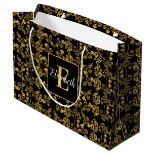 Golden leaf and black luxury   Monogram custom Large Gift Bag