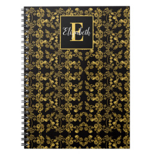 Golden leaf and black luxury Monogram custom Notebook