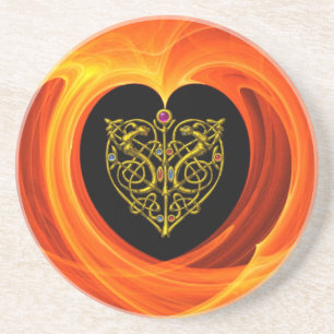 GOLDEN LEAF,  black orange yellow Coaster