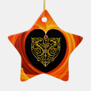 GOLDEN LEAF - CELTIC HEART CERAMIC ORNAMENT