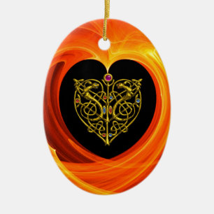 GOLDEN LEAF - CELTIC HEART CERAMIC TREE DECORATION