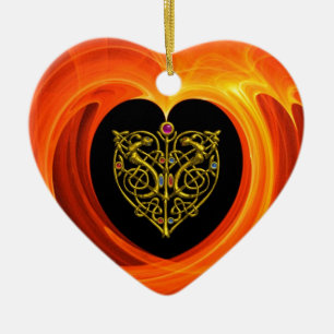 GOLDEN LEAF - CELTIC HEART CERAMIC TREE DECORATION