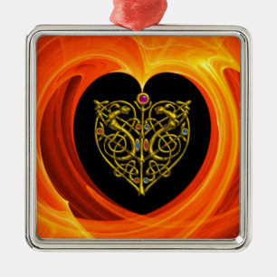GOLDEN LEAF - CELTIC HEART METAL ORNAMENT
